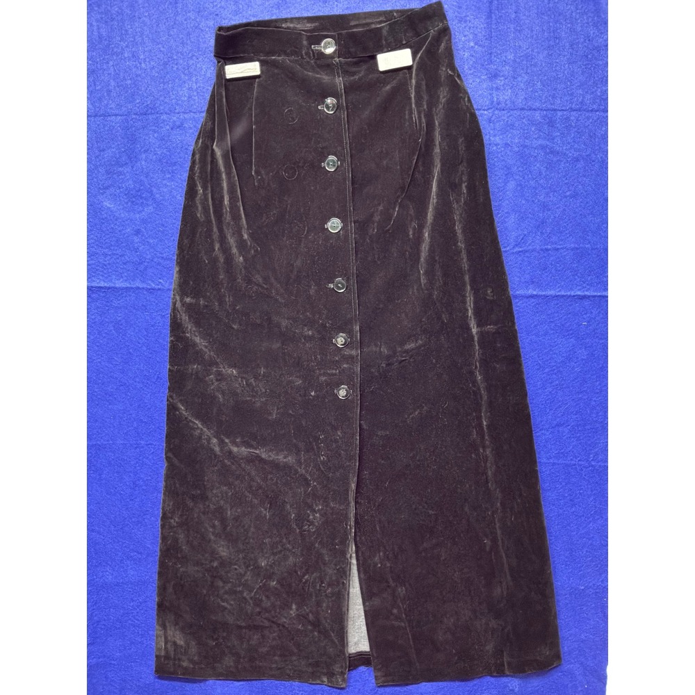 Whimsigoth‎ Womens Vintage Button Front Velvet Maxi Skirt 11/12 Brown